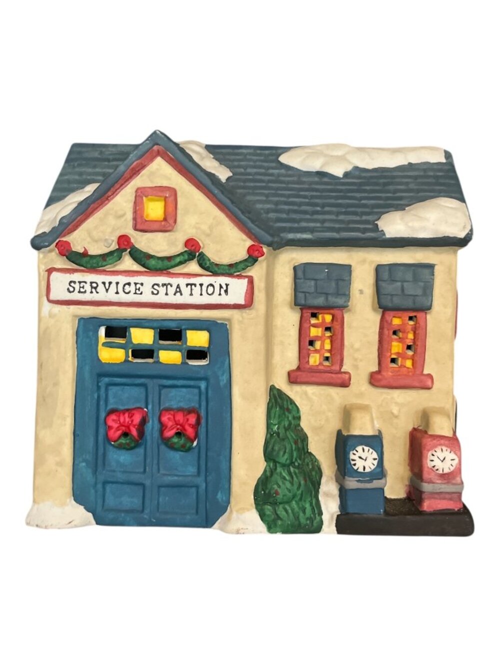 Vintage 1995 Winter Valley Villages Service Station Ceramic Christmas Village